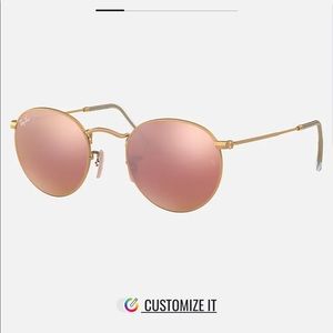 Ray Ban Round Flash Sunglasses Pink Gold